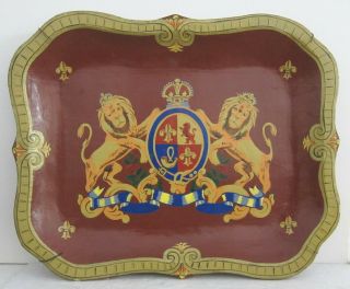 Thai Lion Coat Of Arms Vtg Hand Painted Resin Serving Tray Wall Hanging 20x25