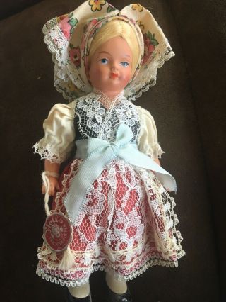Vintage 6.  5” Dutch Doll In Dress Costume Trachten Puppen Walking Doll