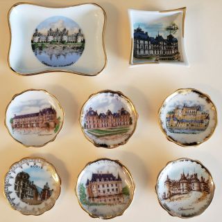(8) Limoges French Castles Miniatures Mini Plates France