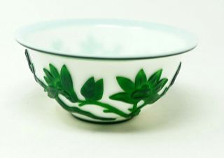 Chinese Peking Pekin Glass Carved Bowl Bird And Flower Design China