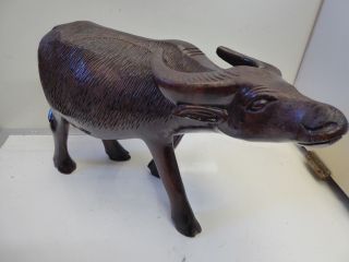Vintage Large Hand Carved Wood Water Buffalo 26cm Tall