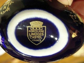 Limoges Castel France Small Egg Shaped Trinket Box – Cobalt Blue w/ Gold Trim 3