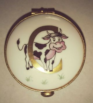 Tiffany & Co Hand Painted & Signed Limoges Trinket Box C For Cow