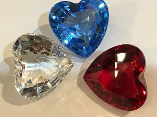 Authentic Swarovski Crystal Heart Figurine Paperweight Clear,  Blue,  Red 3 In Set