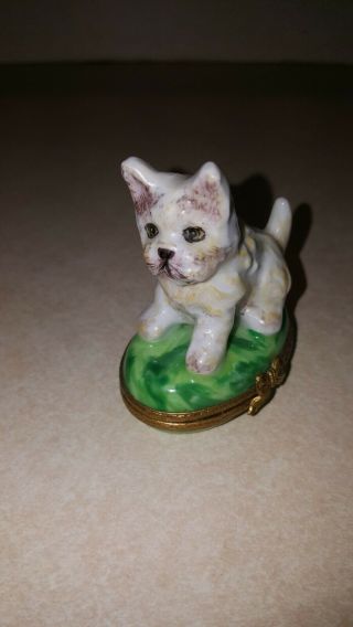 Limoges France Peint Main Trinket Box Cat Dog