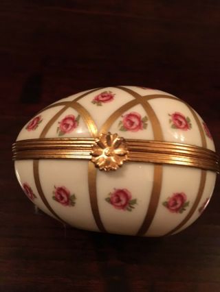 Limoges Trinket Box France Egg Shaped Hinged Porcelain Marked