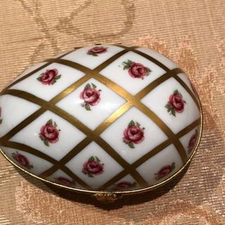 Limoges Trinket Box France Egg Shaped Hinged Porcelain Marked 3