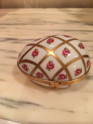 Limoges Trinket Box France Egg Shaped Hinged Porcelain Marked 6
