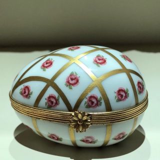 Limoges Trinket Box France Egg Shaped Hinged Porcelain Marked 8