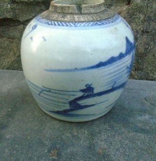 Antique 18th/19th Century Blue And White Ginger Jar