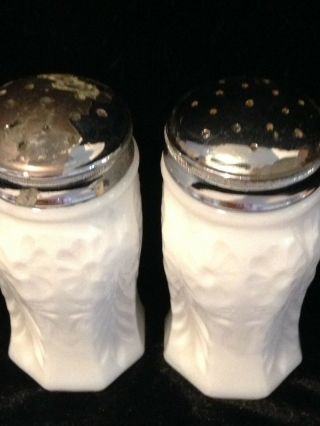 Vtg.  Milk Glass Salt & Pepper Shakers - - 3 " Tall Fancy Cut