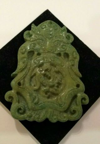 Antique Chinese Asian Green Hard Stone Hand Carved Traditional Pendant 88 Gm