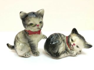 Vtg Salt Pepper Shakers Sleepy Gray Kittens Cats Tabby Giftcraft Kitsch Japan