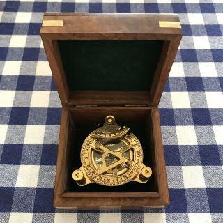 Sundial And Compass In Wooden/brass Box: Nautical London