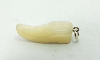 Antique Hand Carved Mother Of Pearl Shoe Charm Silver Jump Ring