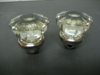 Set Of 2 Vintage Glass Handle Door Knobs With Chrome Finish Bases
