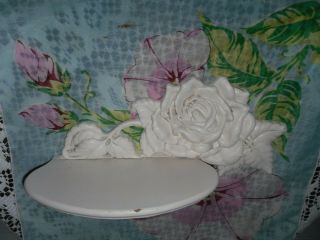 Vintage White Small Wood Hand Cut Rose Shelve Country - Shabby Chic Decor