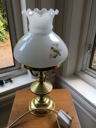 Brass And Glass Bird Lamp Lovely Vintage Item Possible 1970’s White Shade Lounge