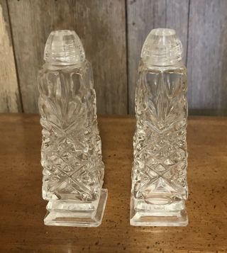 Vintage Crystal Clear Cut Glass Salt And Pepper Shaker Set Screw Caps