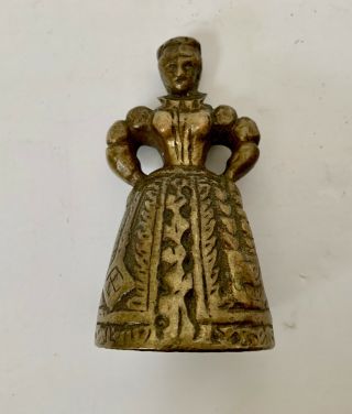 Old Vintage Figural Bronze Or Brass 3 " Lady In Dress Bell - 2 Feet/leg Clappers