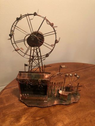 Large Vintage Metal Copper Ferris Wheel Music Box Weathered Hammered