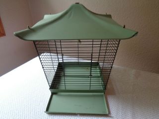 Vintage Metal And Wire Bird Cage With Hut Shaped Top