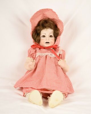 Vintage 1979 18 " Scheffel Porcelain Doll S&h 1161 In A Red Polka - Dotted Dress
