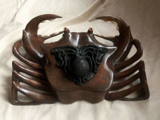 Unusual Carved Hardwood,  Horn,  Bone Crab Marine Jewellery Box Citrine Eyes