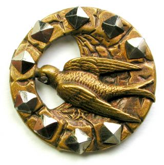 Bb Antique Pierced Brass Button Bird Fly 