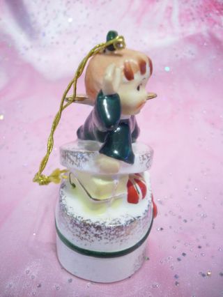 RARE VTG Napco Christmas Angel Girl on Ribbon Gift Box Bell Ornament Figurine 2