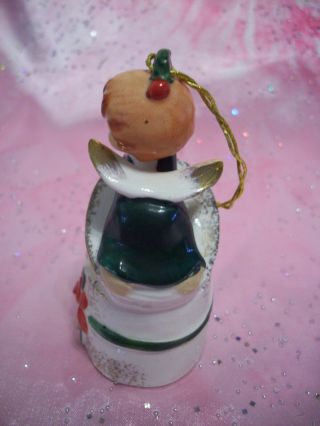 RARE VTG Napco Christmas Angel Girl on Ribbon Gift Box Bell Ornament Figurine 3