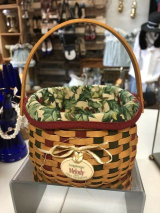 Longaberger Small Basket Woven Round Lined Green Fabric 2003