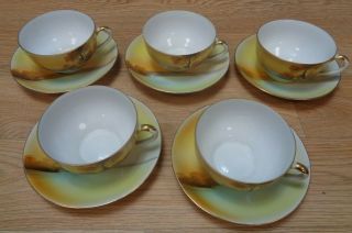 Vintage Noritake Hand Painted Made In Japan Teacup And Saucers X 5