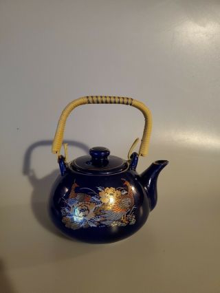 Japanese/oriental Small Teapot With Lid Blue Peacock Floral
