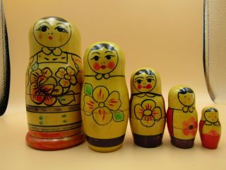 Vintage Russian Hand Painted Wooden Nesting Dolls - 6