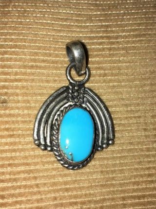Antique Vtg Sterling Silver Turquoise Navajo Pendant