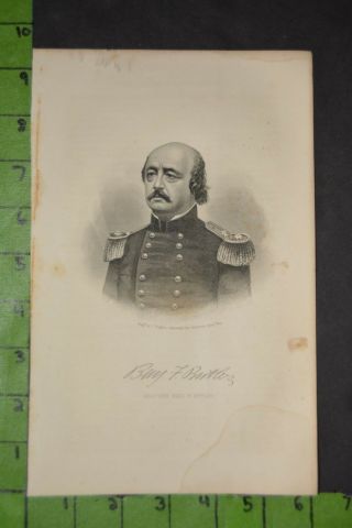 Antique 1862 Engraving Of Civil War General Benjamin Butler