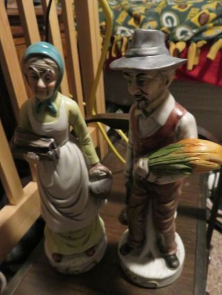 Vintage Pair Porcelain Old Man & Woman Farmer Figurines
