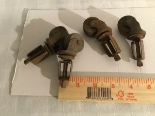 (4) Antique Vintage Caster Furniture Feet Table Wooden Wood Wheel Rollers (h14) 4