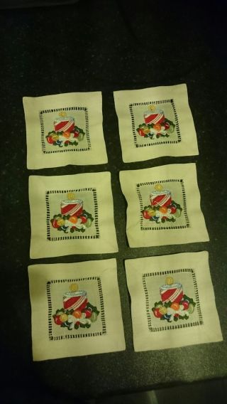 Vintage Set Of 6 Embroidered Linen Place Mats Very Pretty Christmas / Birthday.