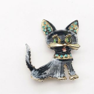 Vintage Antique Enamel Gem Set Cat Costume Jewellery Ladies Brooch