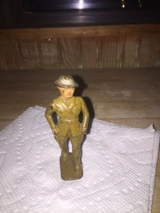 Antique Vintage Cast Iron Army Toy Soldier Metal Figurine Walking Hands By Side