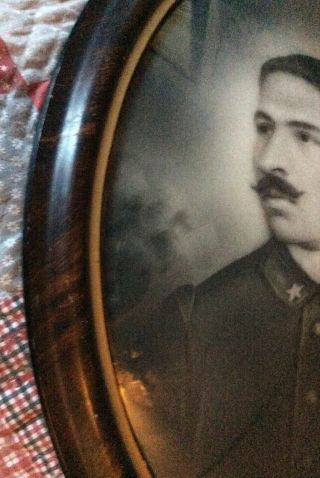 Vintage Soldier Portrait Bubble Glass With Oval Frame 16 X 22 Inches. 4
