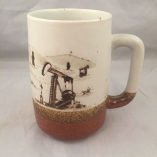 Vintage Embossed Oil Pump Jack Coffee Mug Cup Oilfield
