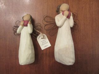 2 Willow Tree Angel Of The Heart Figurines (2000) 4 1/2 " & 5 " Sue Lordi Demidaco