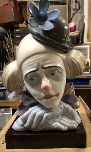 Lladro Clown Head Figurine With Derby Hat 10 1/2 " Tall