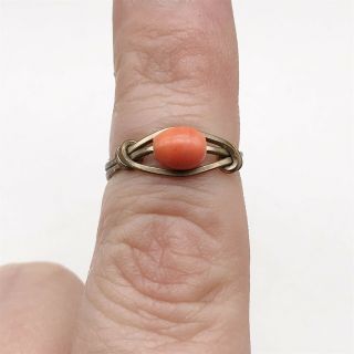 Antique Gold Wire Victorian Coral Seed Set Ladies Costume Ring Size L