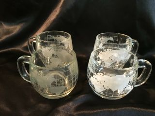 Vtg 4 Nestle Nescafe World Globe Earth Etched Clear Glass Coffee Cocoa Mugs/cups