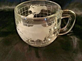 Vtg 4 Nestle Nescafe World Globe Earth Etched Clear Glass Coffee Cocoa Mugs/Cups 4