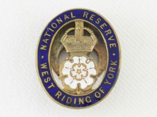 Antique Wwi Era Brass & Enamel West Riding Of York National Reserve Lapel Badge